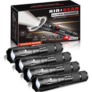 1 Mode Flashlights 4 Pack, Bright Zoomable LED Tactical Flashlight High Lumens, Water Resistant Portable Pocket Flash Light for Emergency, Camping Essentials, Gift - SL2000