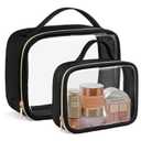 PACKISM Clear Makeup Bag Combo Pack, 1 TSA Approved Medium & Large for Checked Luggage, Clear Toiletry Bag with Handle, Water-resistant Travel Essentials Organizer, Black