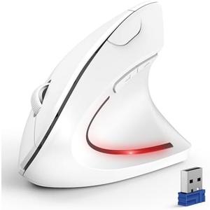 TECKNET Ergonomic Mouse, Wireless Bluetooth Vertical Mouse, 4800 DPI Optical Tracking, 6 Adjustable DPI, Quiet Clicks, 2.4GHz with USB A Receiver, 6 Buttons, Wide Compatibility - White