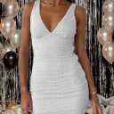 Summer Bodycon Dresses for Women Sexy Deep V Neck Short Dress (M)