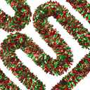 66 Ft Christmas Tinsel Garland Thick Tinsel Garland Xmas Tree Decorations Metallic Tinsel Twist Garland for Christmas, Birthday, Party Decor Indoor Outdoor Party Supplies (Green-Red)