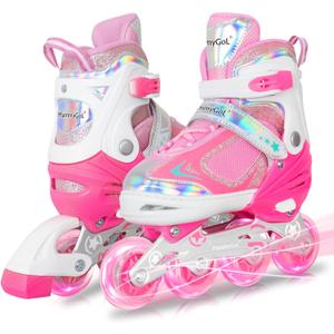 MammyGol Adjustable Inline Skates for Kids Boys Girls Youth Blades Roller Skates with Light up Wheels, Size M, 1-4 (Zesty Pink)