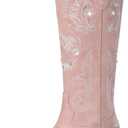 Cowboy Boots for Women - Wide Calf Knee High Cowgirl Boots, Glitter Sparkly Rhinestone Western Country Boots with Classic Embroidery, Pointed Toe Pull On Zipper Retro Boots (7, Pink)