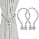 KLOGTSIND Magnetic Curtain Tiebacks, Curtain Tie Backs for Curtains 2 Pack, Wood Bead Curtain Tiebacks, Curtain Holders for Boho Bedroom Decor, Baby Nursery Decor, Farmhouse Decor