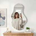 USHOWER Irregular Wall Mirror 20"x36", Frameless Wavy Mirror with Beveled & Polished Edge, Wall Mirrors Decorative for Bathroom, Bedroom, Living Room, Entryway, Cloakroom Renovation