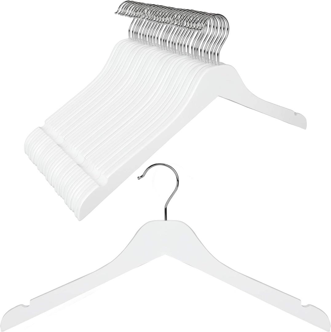 TOPIA HANGER White Wooden Hangers 30 Pack, 0.28 inch Slim Wood Clothes Hanger with Flat Design and Smooth Notches, Lightweight & Durable Space Saving Hangers for Shirt, Coat, Camisole-CT31W
