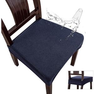 Genina Waterproof Seat Covers for Dining Room Chair Covers Waterproof Dining Chair Covers (4 PCS-Rear-Covered, Navy Blue)