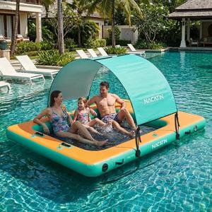 Inflatable Floating Dock, Portable Inflatable Island Platform, with Air Pump, Repair Kit & Carry Bag, Inflatable Dock Platform for Swimming, Lake, Pool, Beach
