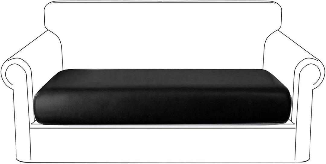 PU Leather Sofa Cushion Covers Waterproof Sofa Seat Slipcover with Elastic Bottom Washable Furniture Protector for Leather Couch, 3 Seater (Sofa Cushion, Black)