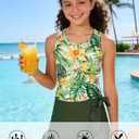 Cutemile 5-14 Years Girls Swimsuit 3 Piece Bathing Suit Quick Dry Tankini Set with Cover Up Beach Skirt Swimwear (6-7 Years, Tropical Holidays)