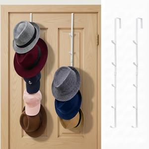 MyGift 2 Pcs Over The Door Hat Organizer, Door Hanger Hat Rack Display Storage, 5 Hooks Heavy Duty, for Coat, Scarf, Purse, White Metal