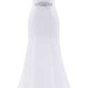 Likedpage Women's Lace Mermaid Wedding Dress, V-Neck Sleeveless Bridal Gown with Beaded Belt (White, M)