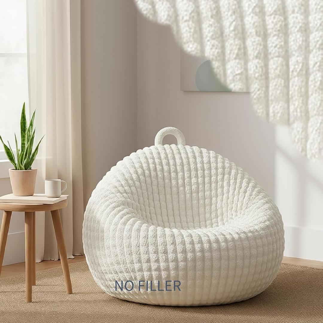 Honeydak Bubble Faux Fur Stuffed Animal Storage Bean Bag Chair Cover (No Filler) Comfy Bean Bag Cover Without Filling or Home Bedroom Decor Organizing Plush Doll Textile Holder(Creamy White, M)