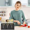 3 x Grey Washed Mango Wood Flatware Caddy with Metal Handles - 3 Compartment Organizer Box for Silverware, Sauce Spoon, Tongs and More (BLACK)