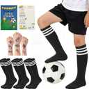 American Trends 3 Pairs Kids Soccer Baseball Socks Youth Boys Girls Long Socks with Soccer Tattoos and Greeting Card (Black, S)