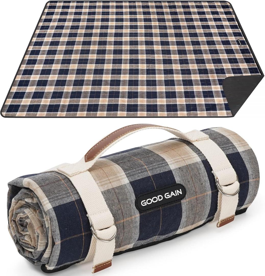 G GOOD GAIN Waterproof Picnic Blanket Portable with Carry Strap for Beach Mat or Family Outdoor Camping Party (Brown) (Slate)