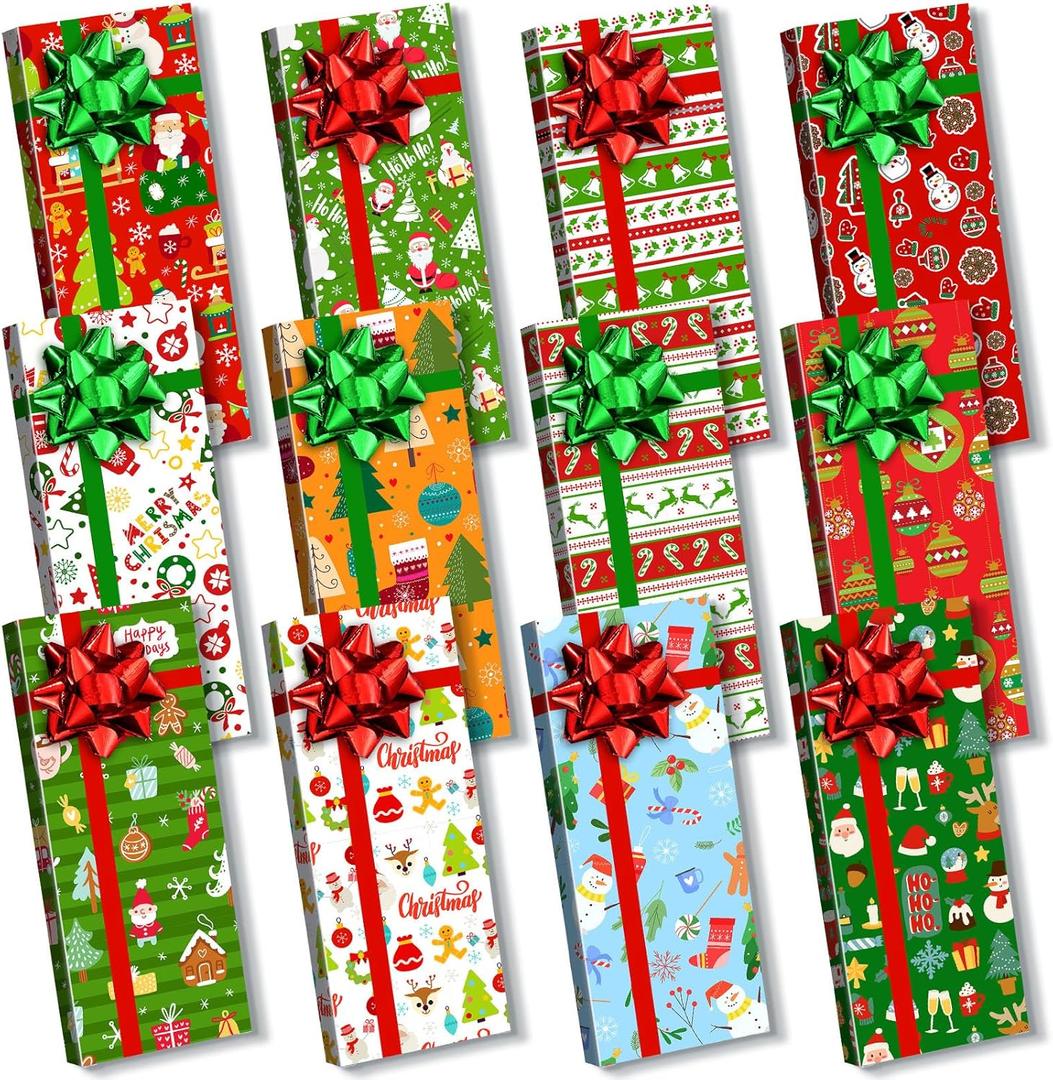 Geyoga 36 Pack Christmas Gift Holder Box with Bows for Cash Money Card Christmas Gift Boxes Mini Favor Present Wrap for Xmas Holidays Party Decoration, 6.5 x 2.8 x 0.6 Inches