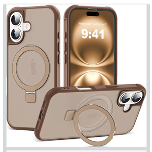 Compatible with iPhone 16 Case with Invisible Magnetic O-Ring Stand Military-Grade Translucent Case for iPhone 16 6.1" [Compatible with Mag-Safe][Great Grip Feeling], Desert Brown