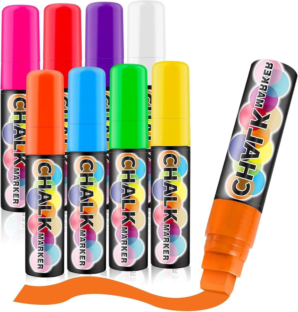 Celepen Window Chalk Markers for Cars Glass Washable, 8 Colors Jumbo Liquid Chalk Marker Pens with 15mm 3 in 1 Nib Wide Tip, Chalkboard Markers Car Window Paint Pen for Auto, Mirror, Poster, Business
