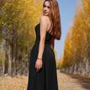 Mieazom Women's Summer Mock Knot Front Maxi Dress Sleeveless Square Neck Corset Ruched Waist Emipre Flowly Casual Dresses, Small, Black