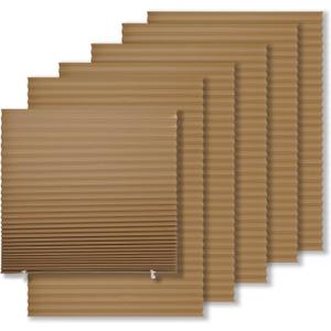 MYshade 6 Pack Temporary Blackout Paper Shades for Windows,Paper Pleated Blinds with Adhesive,No Tools No Drilling Free Cut Size Temporary Room Darkening Shades(Brown, 48" W x 72" H)