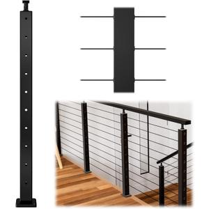 Muzata Black Cable Railing Post 36 Inch 36"x2"x2" Level Drilled Surface Mount T304 Stainless Steel Cable Railing System Kit Indoor Outdoor with Paper User Guide PS01 BH4S