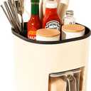 Rotating Utensil Holder for Kitchen Counter – Seasoning Organizer with 4 Spice Containers, Cutlery Holder and Knife Holders for Counter Top, Space-Saving Kitchen Countertop Organizer