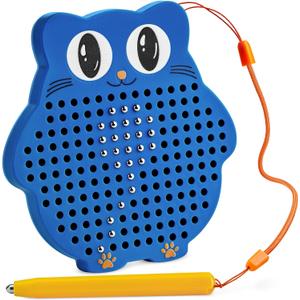 Magnetic Drawing Board for Kids & Toddlers with Beads and Magnet Stylus Pen - Magnetic Travel Toy for Airplane & Car Ride Activities for Kids (Blue)