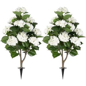 2Pack 3FT Artificial Hydrangea Trees with Spikes Realistic Hydrangea Artificial Flowers for Outdoor & Indoor Dcor, Perfect Faux Hydrangea Flowers Tree for Home, Patio & Garden, White