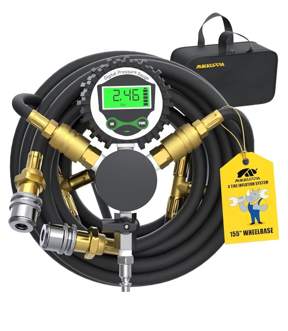 MIKKUPPA 4 Tire Inflation System - 4 Tire Inflation Deflation System, Tire Pressure Equalizer with Quick Coupler Adaptor Closed Flow Air Chuck for Car Trucks Off Road Vehicles Up to 155" Wheelbase