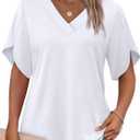 WIHOLL Womens Summer Tops Short Petal Sleeve Shirts Fashion V Neck Outfits Clothes (X-Large, 01 White)