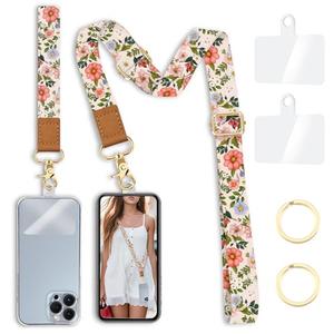 Yonlevres Flower Phone Lanyard Crossbody Strap, Floral Cell Phone Lanyards for around the Neck Wristlet Wrist Strap Adjustable for Keys Case Accessories Travel Essentials