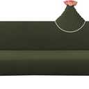 H.VERSAILTEX Armless Futon Cover Stretch Sofa Bed Slipcover Protector Elastic Feature Rich Textured High Spandex Small Checks Jacquard Fabric Futon Cover, Machine Washable, Olive