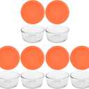 Pyrex 7200 2 Cup Glass Dishes & 7200-PC 2 Cup Orange Food Storage Replacement Lids (6-Pack) - Made in USA