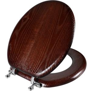 Angel Shield Durable Wood Veneer Natural Toilet Seat Metal Hinged Easy Clean Anti-scratch American Standard(Round,Dark Walnut) (Round-16.5)