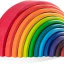 Wooden Rainbow Stacking Toy - 12 Pieces Extra Large Montessori Wooden Stacking Arch Educational Toys, Nesting Puzzle Building Blocks for Kids Toddlers (Rainbow Stackers)