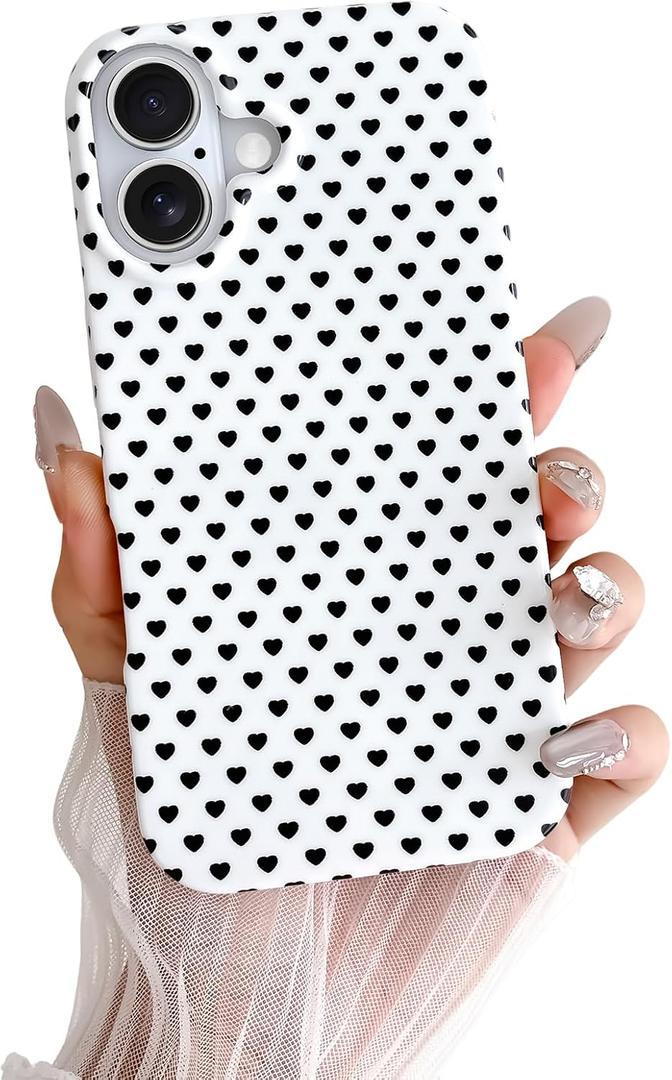 Skyseaco for iPhone 16 Case Cute Aesthetic Heart Phone Case Soft Slim TPU Shockproof Phone Cover for Women Girls - White