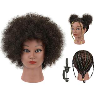 FUTAI Kinky Curly Mannequin Head 100% Human Hair Manikin Doll Style Head for African American Braiding Styling Updos Practice Cosmetology Barber Training Display with Stand