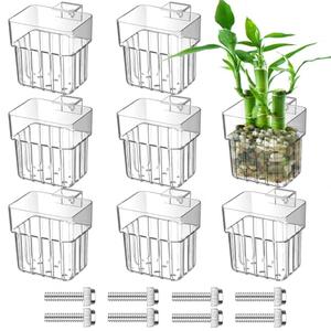 8PCS Clear Aquarium Plant Holder, Hanging Aquatic Plant Pot Holder with Hole, Adjustable Fish Tank Pot for Aquaponic Cultivation Aquarium Water Feature Decoration