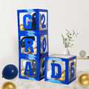 Graduation Decorations Class of 2025,4pcs 2025 Graduation Party Blue Balloon Boxes with Letters GRAD, 2025 for Preschool Kindergarten High School College Grad Party Celebration Supplies