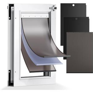 3-Flaps Aluminum Medium Doggy Door for Door, Pets Up to 45 lb | Include 1 Replacement Flap & 2 Closing Panels, Insulation Flap, Aluminum Safety Locks, Resist Extreme Weather, Heavy Duty