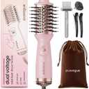 PLAVOGUE Mini Dual Voltage Hair Dryer Brush, 700 Watts Travel Hot Air Brush with European PlugIonic One Step Blow Dryer and Styling Brush with Ceramic Coating for Women for Home & Salon (Pink)