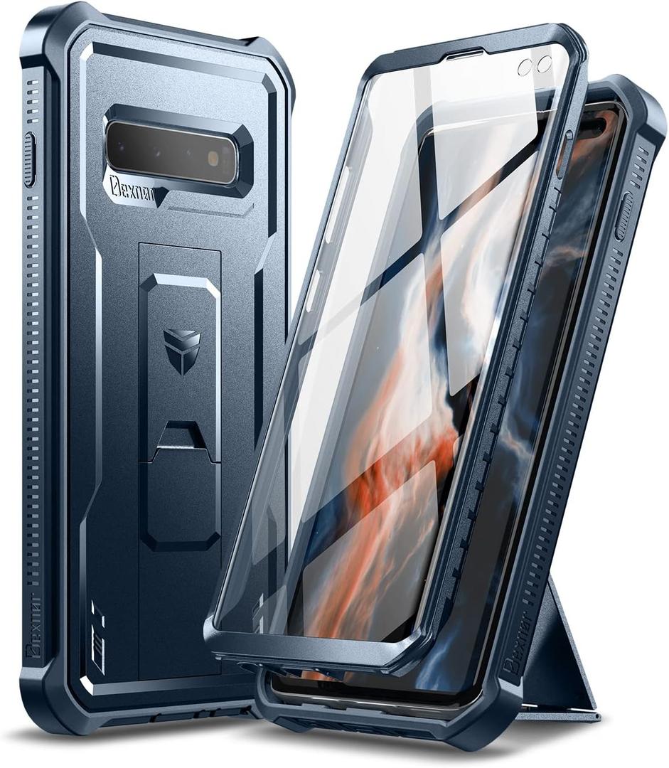 Dexnor for Samsung Galaxy S10+ Plus Case, [Built in Screen Protector and Kickstand] Heavy Duty Military Grade Protection Shockproof Protective Cover for Samsung Galaxy S10 Plus Blue