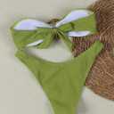 QJQ Women's Bandeau Swimsuits Strapless Tie Back Bikini Sets High Cut Cheeky 2 Piece Bathing Suit Swimwear (Green, M)