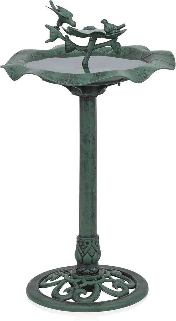 Alpine Corporation 33" Tall Outdoor Lotus Birdbath Yard Statue, Stunning Garden Accent to Attract Birds - Durable Polypropylene Construction for Patio, Deck, or Yard, Green