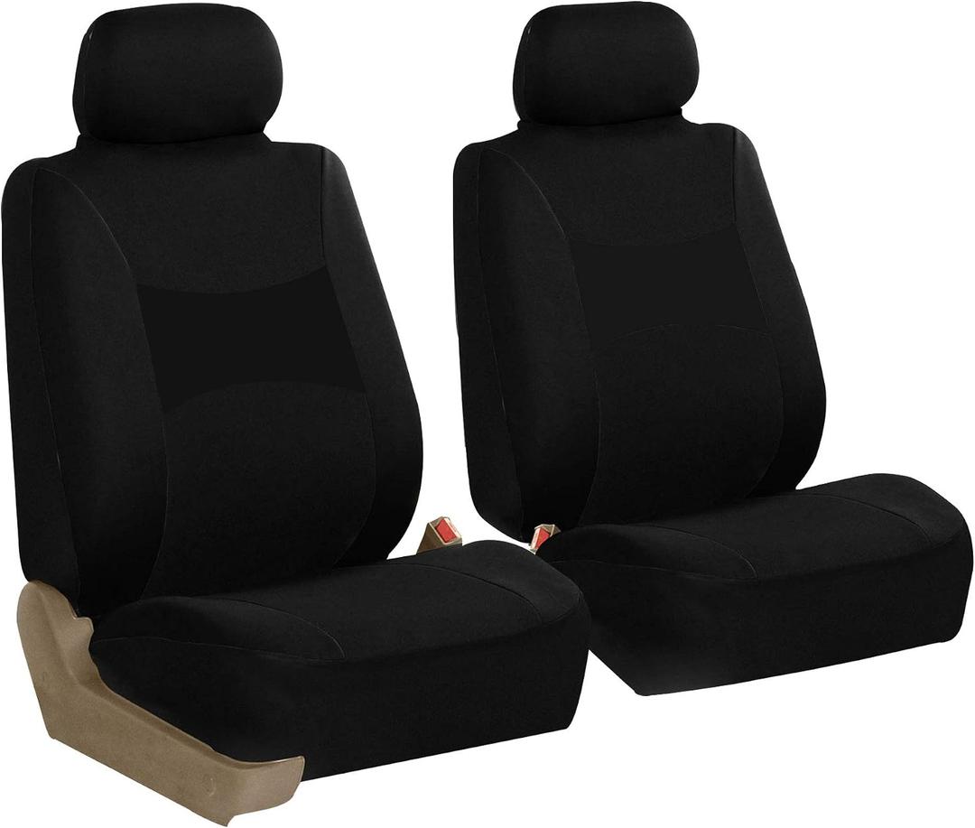 FH Group Car Seat Covers Front Set Black Cloth -Seat Covers for Low Back Car Seats with Removable Headrest,Universal Fit,Automotive SeatCover,Airbag Compatible Car Seat Cover for SUV,Sedan,Van