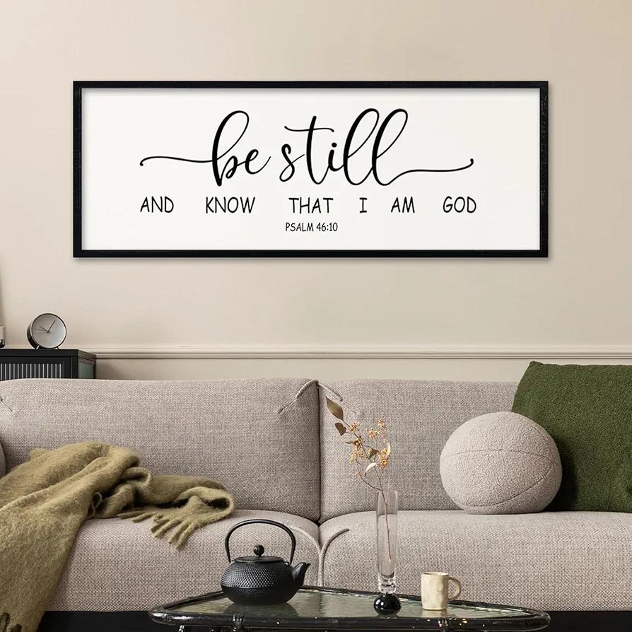 comurdyo Be Still and Know That I am God Sign Wall Decor 40"x15" Psalm 46:10 Scripture Christian Inspirational Wooden Framed Wall Hanging Art (Black)