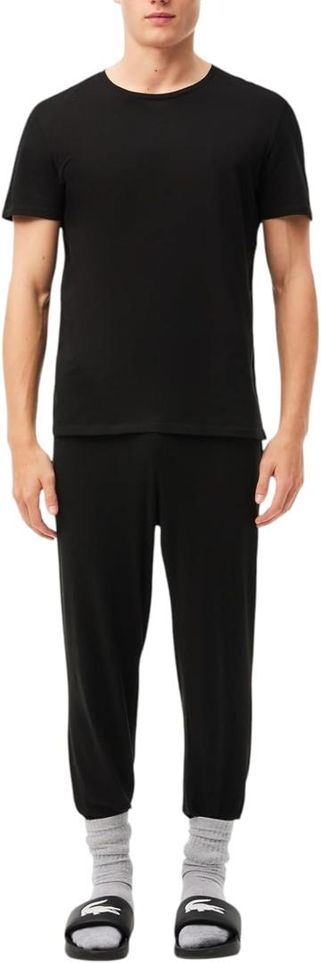 Lacoste Men's 100% Cotton Regular Fit Crew Neck Undershirt, 3-Pack (Large, Black)
