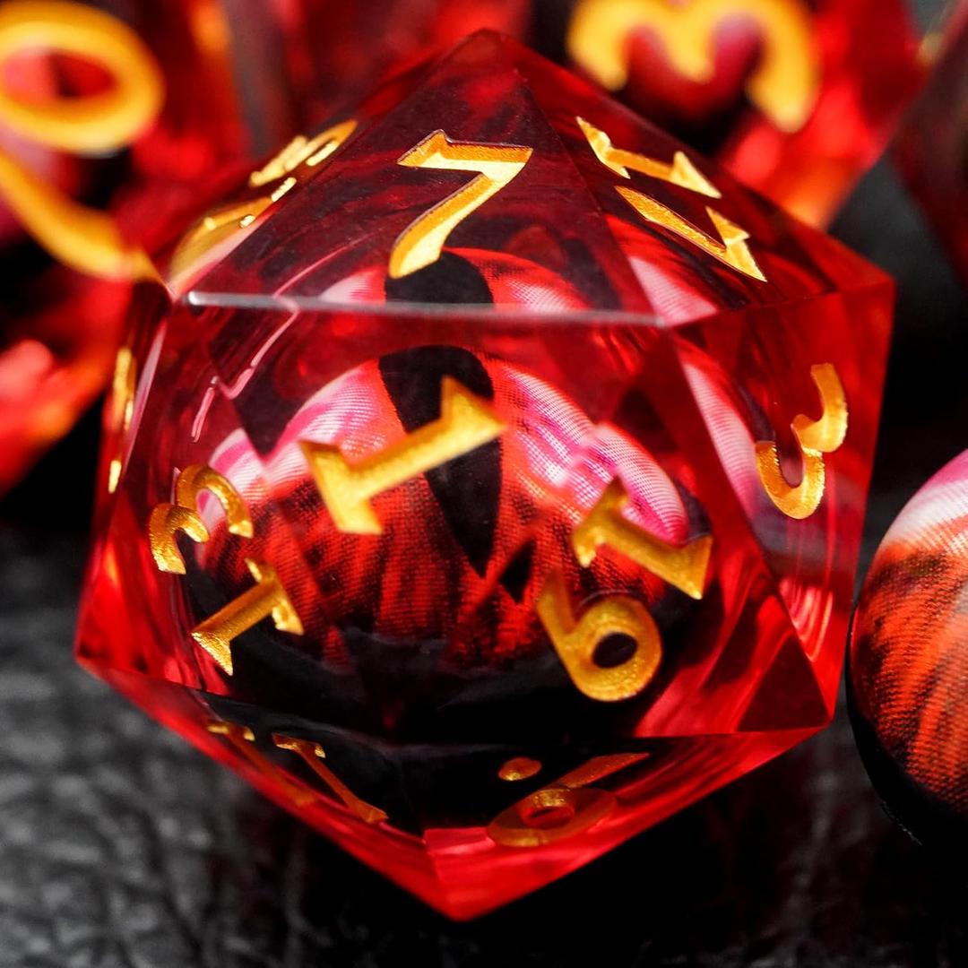 Dungeons and Dragons Dice Set,Liquid Core Dragon Eye Dice Set,Polyhedral Dice Set for TTRPG (Big Red)
