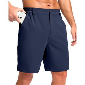 Pudolla Men's Casual Shorts 7"/9"/5" Lightweight Golf Shorts with 3 Pockets Stretch Quick Dry Comfy Work Shorts (Blue, L)